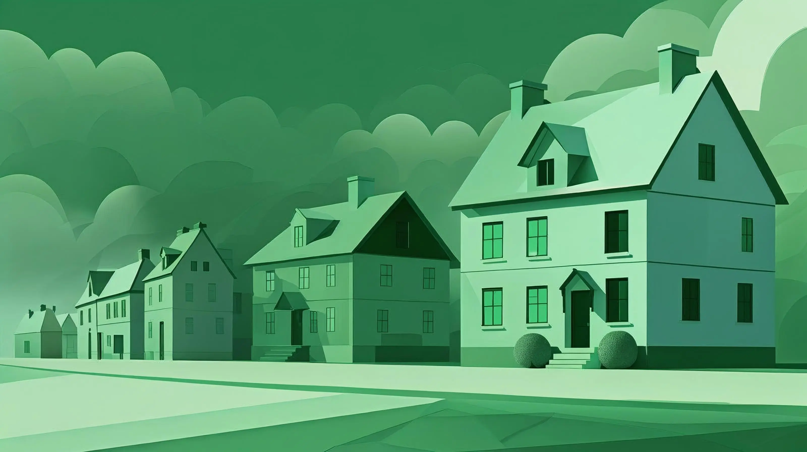Illustreeriv taustapilt roheliste majadega